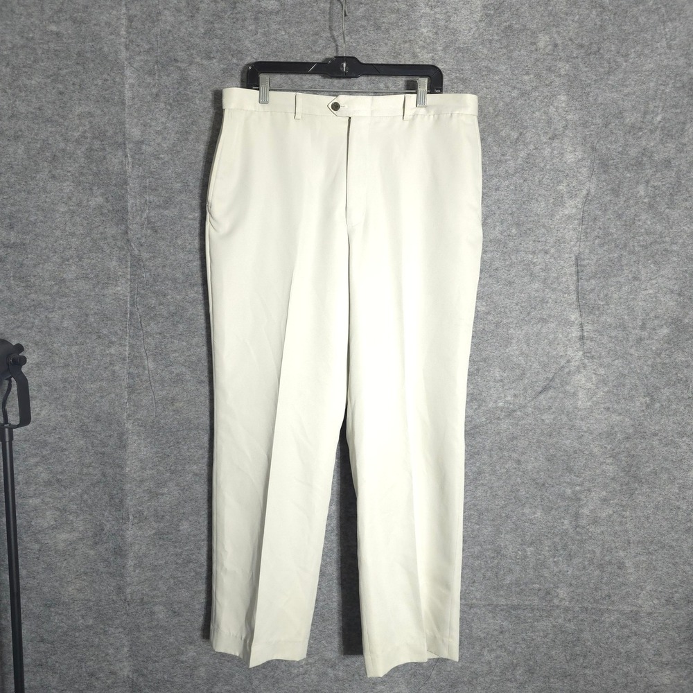 TravelSmith Microfiber Pants Mens 36W Cream Travel 8539 Flat Front Straight Leg
